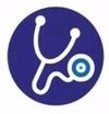 A circular icon showing a doctors stethoscope in white on dark blue.