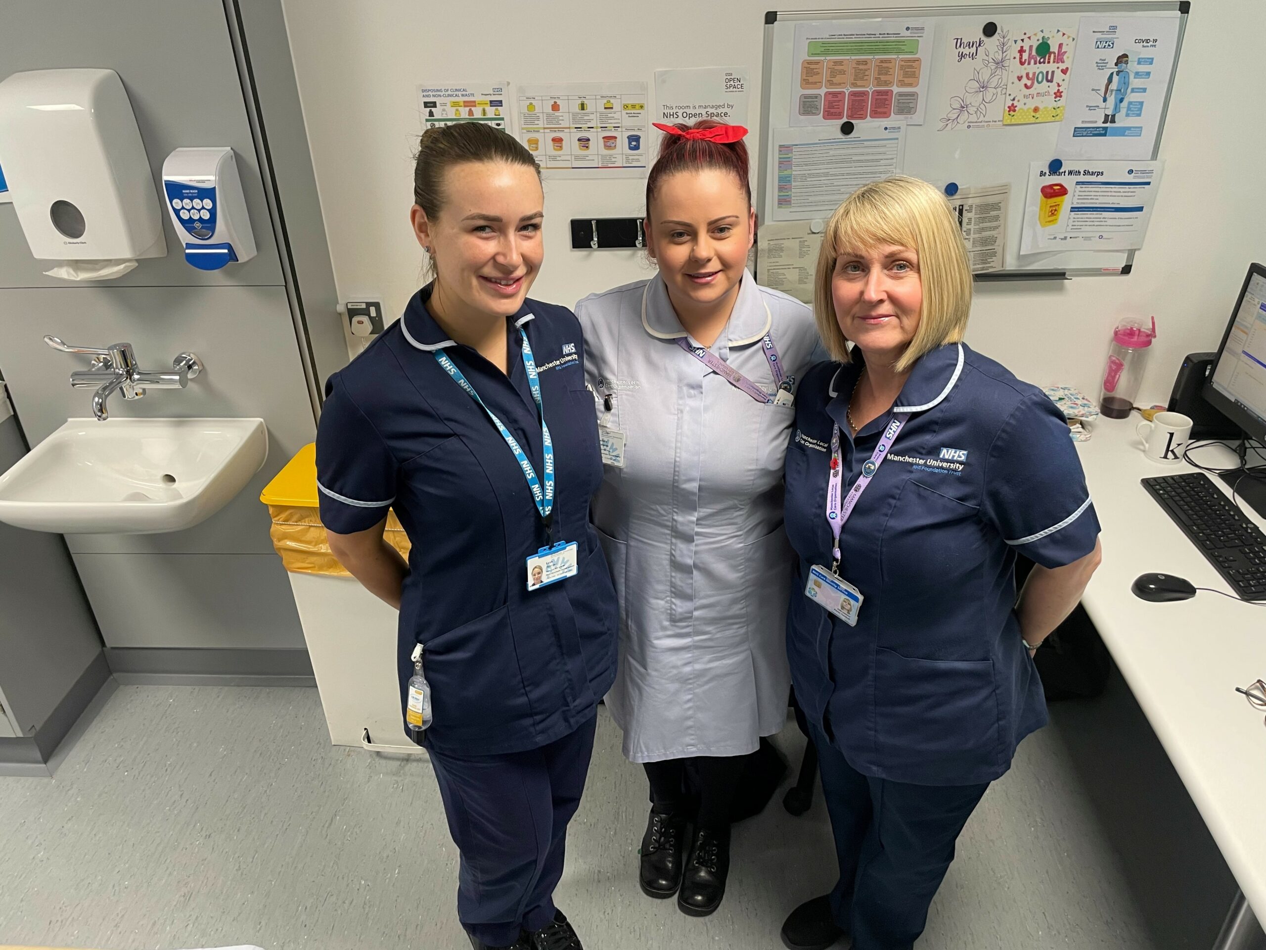 Pictured are: Karen Turnbull - Team Leader, Leg Ulcer/ Treatment Room Services Leah Herring - Sister, Leg Ulcer and Homeless Wound Care Service Nurse (also provides domiciliary visits to housebound people) Charlotte Wainhouse - Staff Nurse, Leg Ulcer/Homeless Nurse