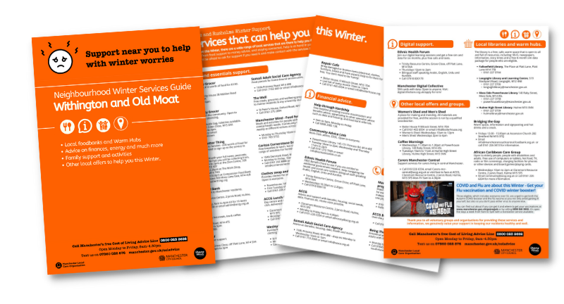 Image of the booklet version of the Withington and Old Moat booklet. The cover is orange with white writing.
