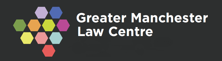 Image of the Greater Manchester Law Centre logo. White text that reads 'Greater Manchester Law Centre' on a black background.